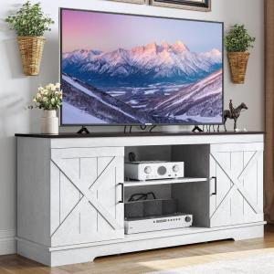 imageYITAHOME Farmhouse TV Stand for 65 Inch TV Mid Century Modern Entertainment Center with Double Barn Doors Rustic TV Media Console TV Cabinet for Living Room Dark OakGrey WhiteEspresso
