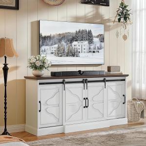 imageYITAHOME Farmhouse TV Stand for 65 Inch Television Stand Entertainment Center with Storage Cabinets and Sliding Barn Doors Rustic Media TV Console Table for Living Room Grey WhiteGrey WashWhiteBrown