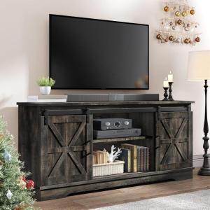 imageYITAHOME Farmhouse TV Stand for 65 Inch Television Stand Entertainment Center with Storage Cabinets and Sliding Barn Doors Rustic Media TV Console Table for Living Room Grey WhiteGrey WashDark Rustic Oak