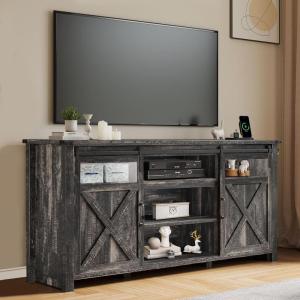 imageYITAHOME Farmhouse TV Stands for 75 Inch TV with Power Outlets Entertainment Center with Sliding Barn Doors and Adjustable Shelves TV Cabinet Media Console Table for Living Room Dark Rustic OakDark Rustic Oak