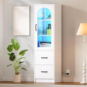 imageYITAHOME File Cabinet with Bookshelf and Glass Doors 2 Drawer Filing Cabinet with LED Light Printer Stand with Storage Shelf Wood File Cabinets for Home Office Fits Letter Legal A4 Size WhiteWhite