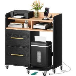 imageYITAHOME File Cabinet with Charging Station 2 Drawer Lateral Filing Cabinet Printer Stand with Open Storage Shelf for Home Office WhiteBlack