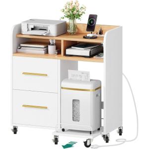 imageYITAHOME File Cabinet with Charging Station 2 Drawer Lateral Filing Cabinet Printer Stand with Open Storage Shelf for Home Office WhiteWhite
