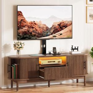 imageYITAHOME Fluted TV Stands for Living Room with Mount Modern Entertainment Center for 3270 inch TVs LED Curved TV Stand with PowerOutlets ampamp LED Light Curved Profile Design Natural OakWalnut