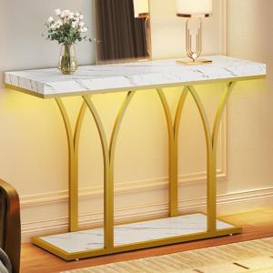 imageYITAHOME Gold Console Table with LED Lights Entryway Table Modern Narrow Sofa Side Foyer Accent Table with Faux Marble Top Luxury for Entry Way Hallway Living Room Faux Marble BlackWhite