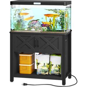 imageYITAHOME Heavy Duty 5575 Gallon Aquarium Stand with Power Outlets Cabinet for Aquarium Accessories Storage  Metal Fish Tank Stand Suitable for Fish Turtle Tank 880LBS Capacity WhiteBlack