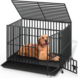 imageYITAHOME Heavy Duty Dog Crates for Small Medium Dogs 38 Inch Metal Dog Kennel Indoor with Wheels High Anxiety Dog Crate Large Dog Cage with Escape Proof Three Doors and Removable Tray472L x 295W x 323H
