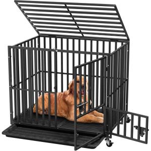 imageYITAHOME Heavy Duty Dog Crates for Small Medium Dogs 38 Inch Metal Dog Kennel Indoor with Wheels High Anxiety Dog Crate Large Dog Cage with Escape Proof Three Doors and Removable Tray374L x 224W x 327H