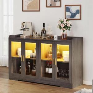 imageYITAHOME Home Bar Cabinet wLED Light 55 Liquor Cabinet with 4 Doors Coffee Bar Cabinet with Adjustable Shelves Wine Cabinet for Kitchen Living Room BlackCharcoal Grey