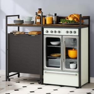 imageYITAHOME Kitchen Microwave Stand Bakers Rack with Shelf 55quot Large Kitchen Storage Shelf with Rolling Wheeled Storage BasketsHooks Coffee Bar Table Station with Dining Room Retro Brown543x 766