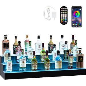 imageYITAHOME LED Lighted Liquor Bottle Display Shelf 3Step 40inch Bar Liquor Alcohol Shelf for Home Counter Party Acrylic Mounted Whiskey Rack Stand with Remote ampamp App Control