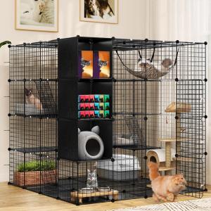 imageYITAHOME Large Cat Cage with Storage Cube DIY Indoor Catio Cats Enclosures Metal Cat Playpen with Large Hammock for 14 Kittens 4 Tiers Cat Kennel550L x 550W x 550H