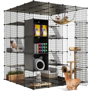 imageYITAHOME Large Cat Cage with Storage Cube DIY Indoor Catio Cats Enclosures Metal Cat Playpen with Large Hammock for 14 Kittens 4 Tiers Cat Kennel550L x 550W x 590H