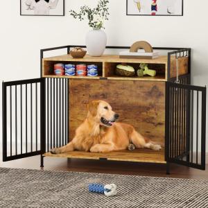 imageYITAHOME Large Dog Crate 41quot Heavy Duty Dog Kennel with 2 Drawers End Table Wooden Dog Cage Indoor Dog House Pet Crate Table with Double Doors for Large Medium Small Dogs Rustic BrownRustic Brown
