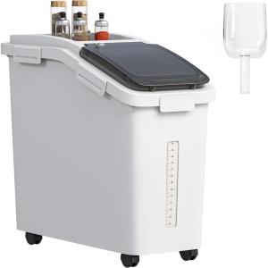 imageYITAHOME Large Ingredient Storage Bin Commercial Rice Container With Wheels Scoop Lid and Scale  Bulk Flour Bin for KitchenWhite