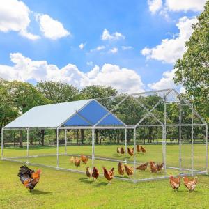 imageYITAHOME Large Metal Chicken Coop Walkin Poultry Cage Hen Run House Duck House Cage Coop with Waterproof and AntiUltraviolet Cover for Outdoor Back Yard Farm Use125L x 92W x 62H262x98x64