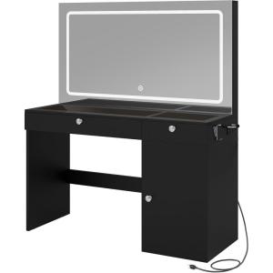 imageYITAHOME Large Vanity Desk with Mirror ampamp Light 5 Drawer ampamp 3 Level Storage Dresser 3 Lighting Modes Adjustable Brightness Bedroom Dressing Table Black 472quot W x 177quot D