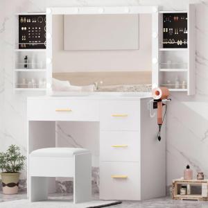 imageYITAHOME Lighted Makeup Vanity Set with Stool 4 Spacious Drawers Hidden Jewelry Storage