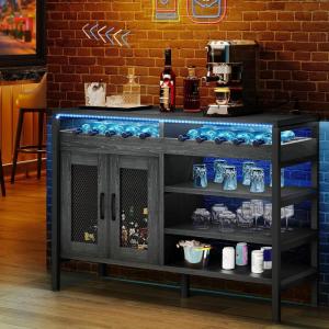 imageYITAHOME Liquor Cabinet Bar for Home 47quot Industrial Wine Buffet Cabinet with LED LightsPower Outlets and Wine Rack Storage Small Coffee Bar Cabinet for Kitchen Dining Living Room Black