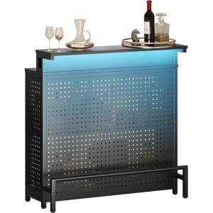 imageYITAHOME Mini Home Bar Unit for Living Room with WallMounted Shelf Rack ampamp Music Sensing LED Light Tall Bars Table with Wine Rack Alcohol Storage Glasses Hanger Footrest for Kitchen Pub BlackBlack