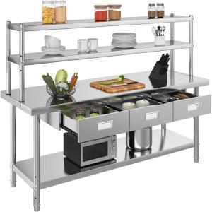 imageYITAHOME NSF Stainless Steel Table 30quot X 24quot Work Table with Wheels 3 Shelves Metal Prep Worktable for Home Kitchen Restaurant Garage Warehouse Outdoor2 Tiers W3 Drawers  Overshleves