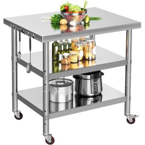 imageYITAHOME NSF Stainless Steel Table 30quot X 24quot Work Table with Wheels 3 Shelves Metal Prep Worktable for Home Kitchen Restaurant Garage Warehouse Outdoor3 tier  wheels