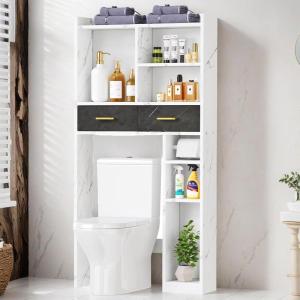 imageYITAHOME Over The Toilet Cabinet for Bathroom Storage Above Toilet Storage with Drawers Side Shelf Tissue Reel Over The Toilet Shelves Space Saver Cabinet for Bathroom Laundry Room Marble WhiteMarble White