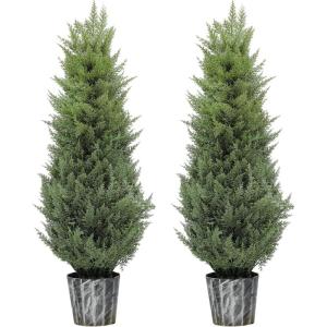 imageYITAHOME Potted Cedar Topiary Trees 4FT UV Resistant Fake Artificial Cypress Trees Faux Cedar Topiary Evergreen Potted Plants for Outdoor Home Porch Office Indoor Outdoor Decoration 2 Pack4 ft 2 Pack