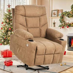 imageYITAHOME Power Lift Recliner Chair Modern Fabric Recliner Chair with Massage and Heat Spacious Seat USB Ports Cup Holders Remote Control Suitable for Living Room Dark Grey2Brown
