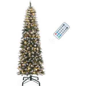 imageYITAHOME PreLit Black Pencil Halloween Christmas Tree 6ft wRemote Black Slim Artificial Christmas Tree Prelit Pencil Christmas Tree w 200 LED Lights ampamp 700 Branch Tips  Holiday DecorGreen With Partially Flocked