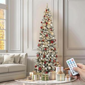 imageYITAHOME PreLit Black Pencil Halloween Christmas Tree 6ft wRemote Black Slim Artificial Christmas Tree Prelit Pencil Christmas Tree w 200 LED Lights ampamp 700 Branch Tips  Holiday DecorWhite Flocked