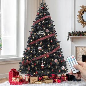 imageYITAHOME PreLit Green Artificial Hinged Christmas Tree with Remote Control 6ft Prelighted Spruce Xmas Tree for Home Office Party Decoration with 1000 Branch Tips and 250 Lights GreenBlack