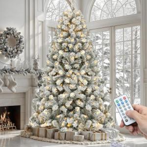 imageYITAHOME PreLit Green Artificial Hinged Christmas Tree with Remote Control 6ft Prelighted Spruce Xmas Tree for Home Office Party Decoration with 1000 Branch Tips and 250 Lights GreenWhite