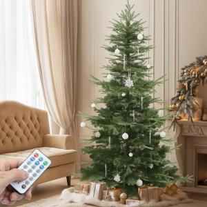 imageYITAHOME PreLit Mountain Pine Flocked Christmas Tree with Remote 75FT PreDecorated Hierarchical Tower Flocked Christmas Tree 1278 Branch Tips 550 Lights 55 Pine Cones for Party Home DecoGreen With Crystal Decor
