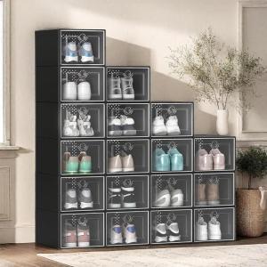 imageYITAHOME Shoe Storage Boxes Fit Size 13 18Pack Stackable Shoe Rack Organizers with Clear Plastic Sneaker Containers Playthings Storage Organizer Bins for Entryway Closet Under Bed BlackBlack