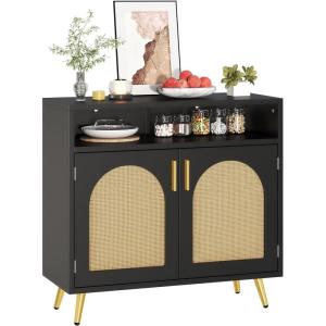 imageYITAHOME Sideboard Buffet Cabinet with LED Light Fluted Storage Cabient with Sliding Door Wine Rack and Glass Holders Home Coffee Bar Cabinet with Storage for Kitchen Living Room Natural OakModern