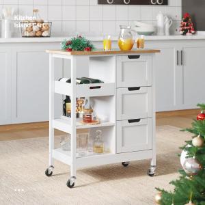 imageYITAHOME Small Solid Wood Top Kitchen Island Cart on Wheels with Storage Rolling Portable Dining Room Serving Utility Carts Mobile Movable with 3 Drawers Cabinet Dark Brown267W White