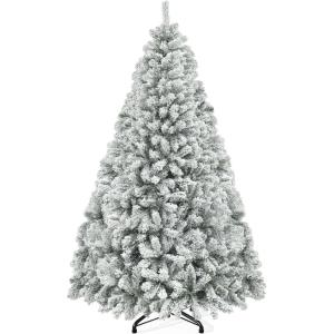 imageYITAHOME Snow Flocked Artificial Full Christmas Tree Christmas Pine Tree with 880 Branch Tips and Foldable Base for Home Party Decoration6ftFlocked White