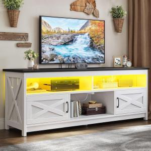 imageYITAHOME TV Stand for 6555 Inch Television Farmhouse Entertainment Center Television Stand with Power Outlets and Open Shelf Media Console TV Cabinet for Living Room WhiteBlackWhiteBlack
