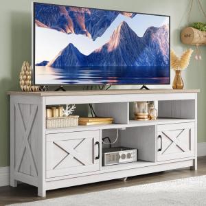 imageYITAHOME TV Stand for 6555 Inch Television Farmhouse Entertainment Center Television Stand with Power Outlets and Open Shelf Media Console TV Cabinet for Living Room WhiteBlackGrey WhiteGrey Wash
