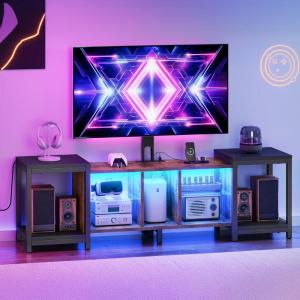 imageYITAHOME TV Stand with Mount for Living Room TV Stand for 70inch TV with Power Outlet ampamp LED Lights LED Entertainment Center Gaming TV Console Cabinet Rustic Brown ampamp Black