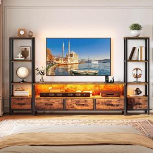 imageYITAHOME TV Stands for 65 inch TV Entertainment Center with 2 Industrial 4Tier Bookshelves LED TV Stands for Living Room Modern Farmhouse TV Console Cabinet with Power Outlets GreyRustic Brown