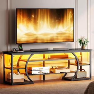 imageYITAHOME TV Stands for Living Room 70 inch TV Stand Entertainment Center with Storage ampamp Power Outlets LED TV Stand TV Console Cabinet Rustic BrownBlack