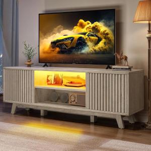 imageYITAHOME TV Stands for Living Room Modern Entertainment Center with Power Outlets for Television up to 65 Inch Farmhouse Media Console TV Cabinet with Adjustable Shelf ampamp Open Shelves WhiteLight Oak