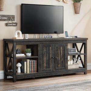 imageYITAHOME TV Stands for Living Room Modern Entertainment Center with Power Outlets for Television up to 65 Inch Farmhouse Media Console TV Cabinet with Adjustable Shelf ampamp Open Shelves WhiteDark Rustic Oak
