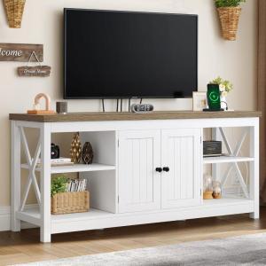 imageYITAHOME TV Stands for Living Room Modern Entertainment Center with Power Outlets for Television up to 65 Inch Farmhouse Media Console TV Cabinet with Adjustable Shelf ampamp Open Shelves WhiteWhite