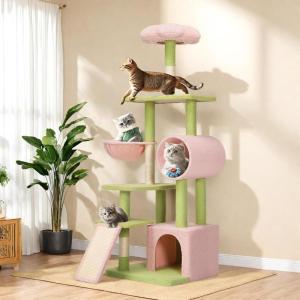 imageYITAHOME Tall Cat Tree Tower with Leaves for Indoor Cats 728in Cute Cat Climbing Tower with SelfGrooming Brush Cat Condo Top Perch Basktet Sisal Scratching Posts and Board Dangling BallFlower65in