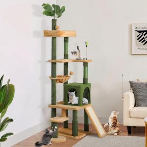 imageYITAHOME Tall Cat Tree Tower with Leaves for Indoor Cats 728in Cute Cat Climbing Tower with SelfGrooming Brush Cat Condo Top Perch Basktet Sisal Scratching Posts and Board Dangling BallPalm leaf76in