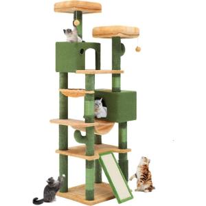 imageYITAHOME Tall Cat Tree Tower with Leaves for Indoor Cats 728in Cute Cat Climbing Tower with SelfGrooming Brush Cat Condo Top Perch Basktet Sisal Scratching Posts and Board Dangling BallCactus