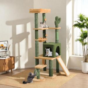 imageYITAHOME Tall Cat Tree Tower with Leaves for Indoor Cats 728in Cute Cat Climbing Tower with SelfGrooming Brush Cat Condo Top Perch Basktet Sisal Scratching Posts and Board Dangling BallCactus602in